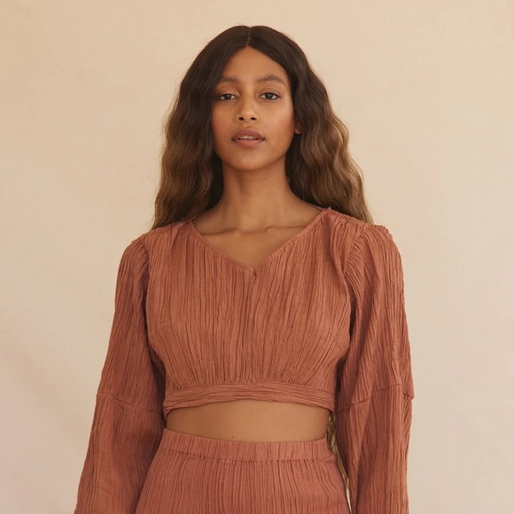 Savannah Marrow Sunnie Brown 100% Organic Cotton Handwoven Crop Top Size XS - Picture 1 of 15